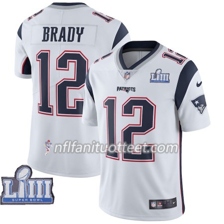 Miesten New England Patriots NFL Pelipaita Tom Brady 12 Nike Valkoinen 2019 Super Bowl LIII